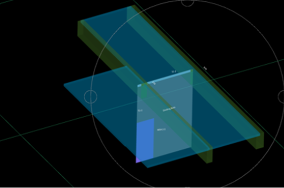 3D Deduction View generated in Cubicost TAS showing intersecting structural elements with automatic volume deductions to support accurate quantity calculations on the BNI Building project.